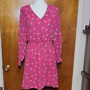 NWOT Loft Pink Floral Midi Sheer Lined Dress Size Medium